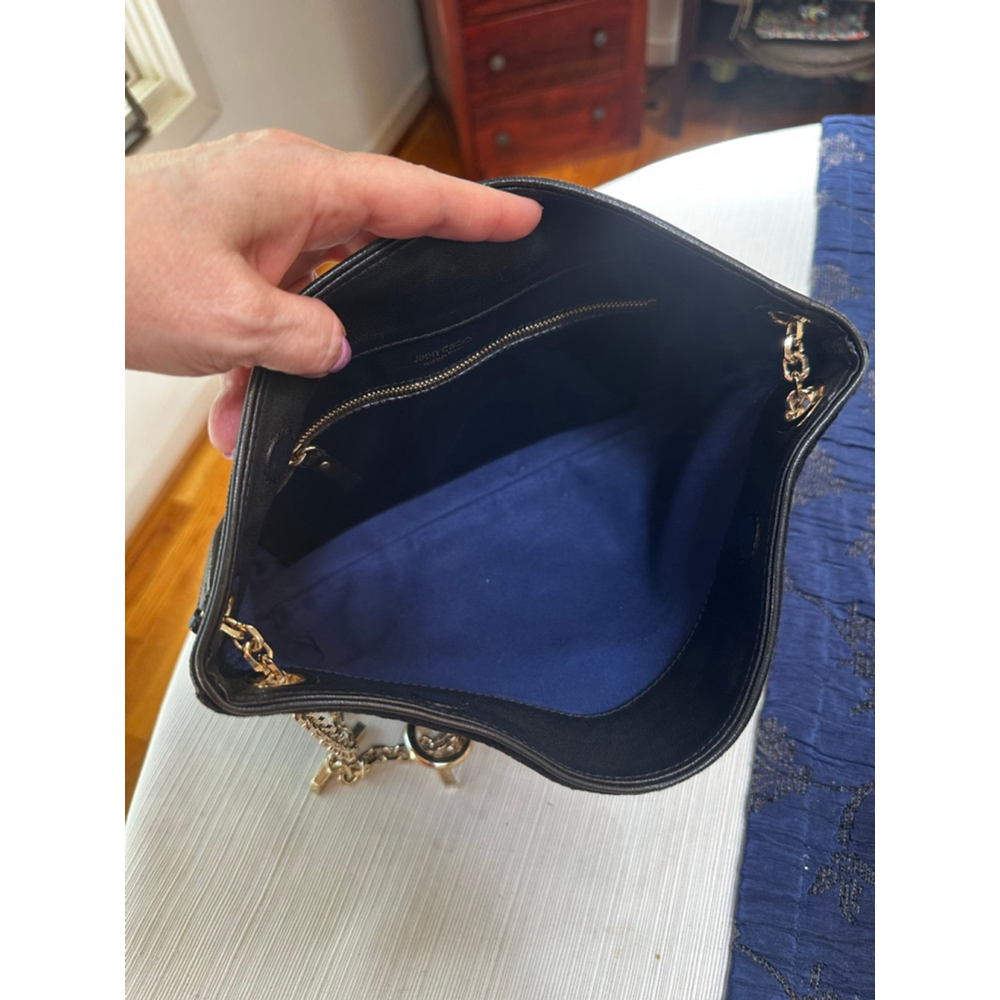 Jimmy Choo Black Leather & Suede Shoulder Bag w: Gold Chain - Picture 14 of 15